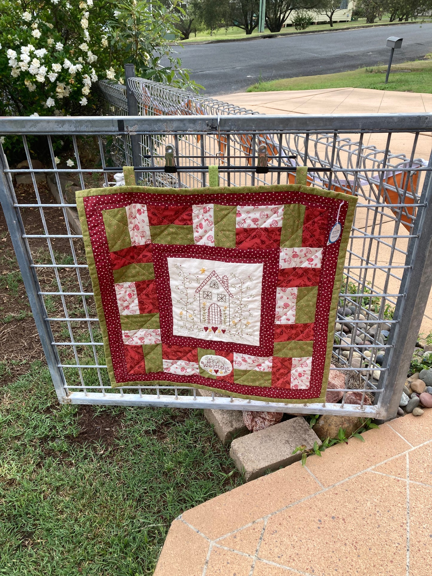 Christmas Welcome Sign - Hand Embroidered and Quilted Wall Hanging