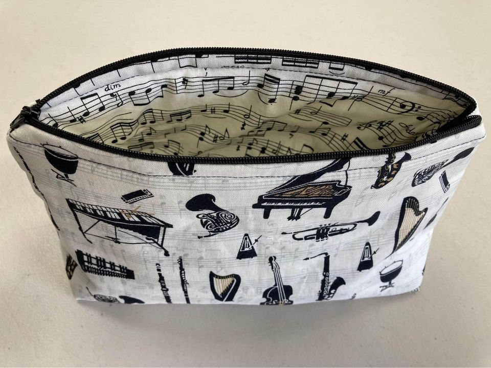 Handmade Cosmetic Utility Pouch that is a Unique One of a Kind Zipper Bag for Any Purpose - Music