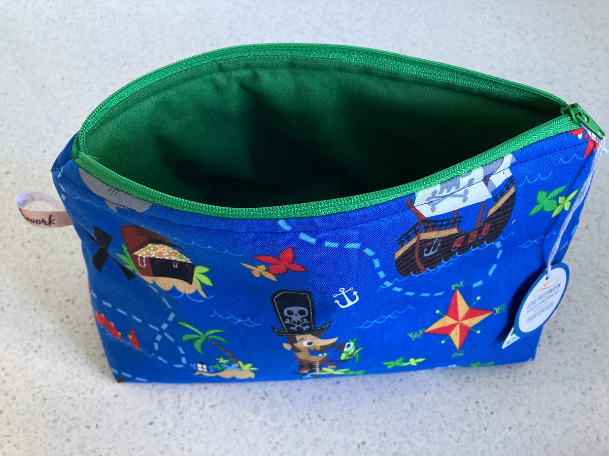 Treasure Map Print Zipper Pouch - Handmade Kids Adventure Gift