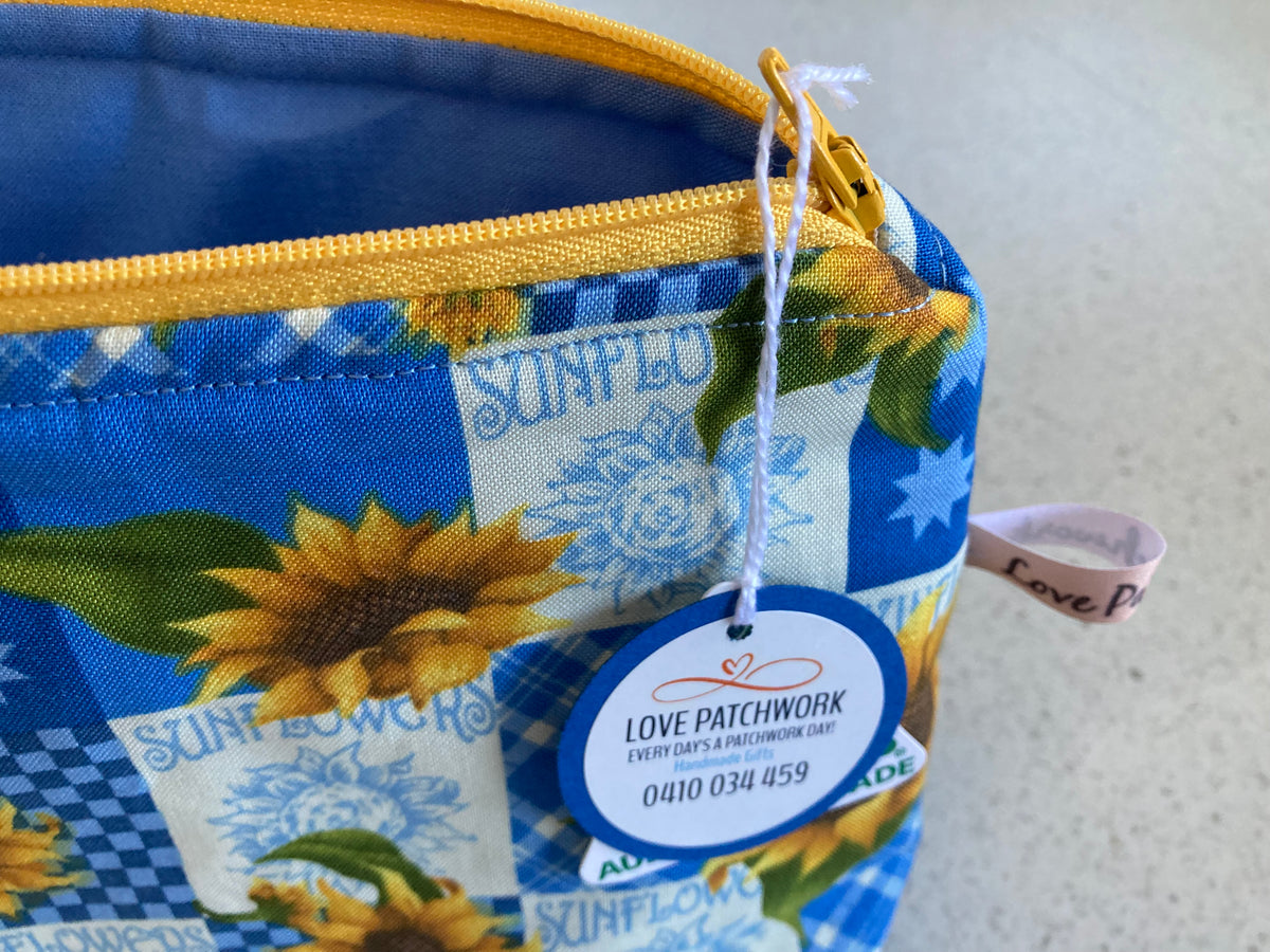 Sunflower Print Zipper Pouch - Handmade Floral Gift