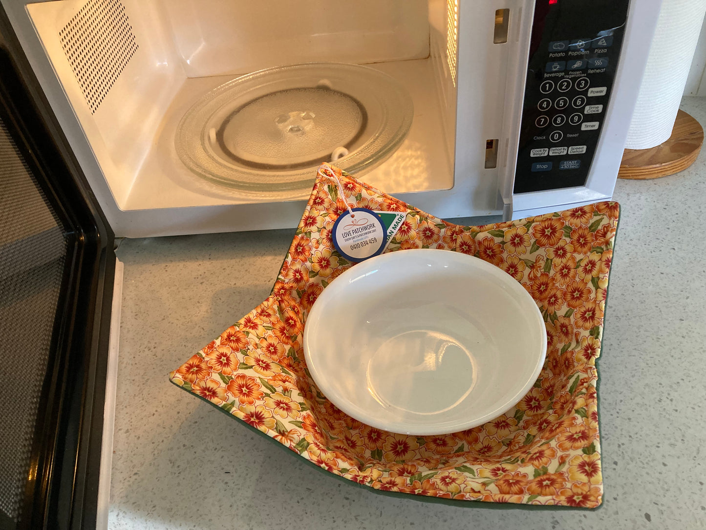 Microwave Bowl Holders - Medium Size (Orange Floral/ Green)