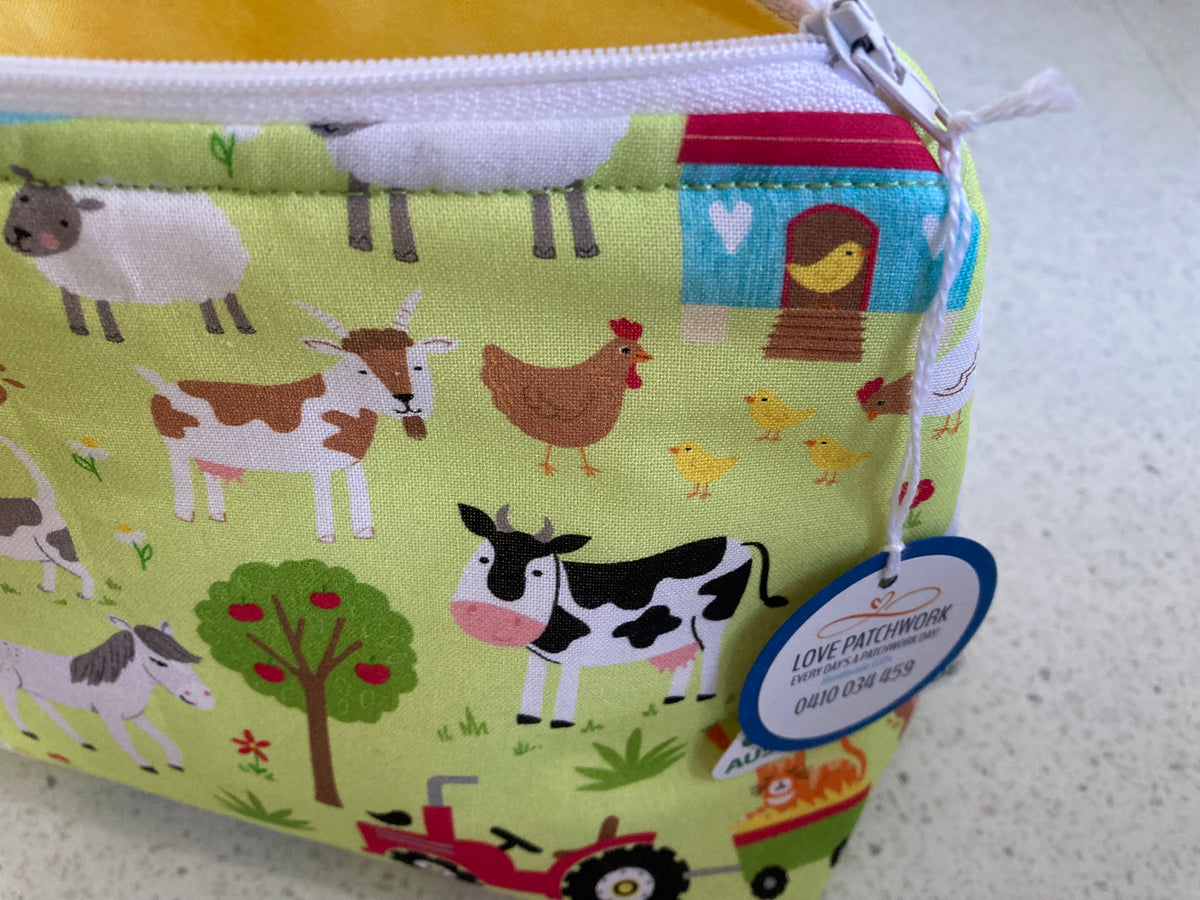 Farm Print Zipper Pouch - Handmade Country Gift