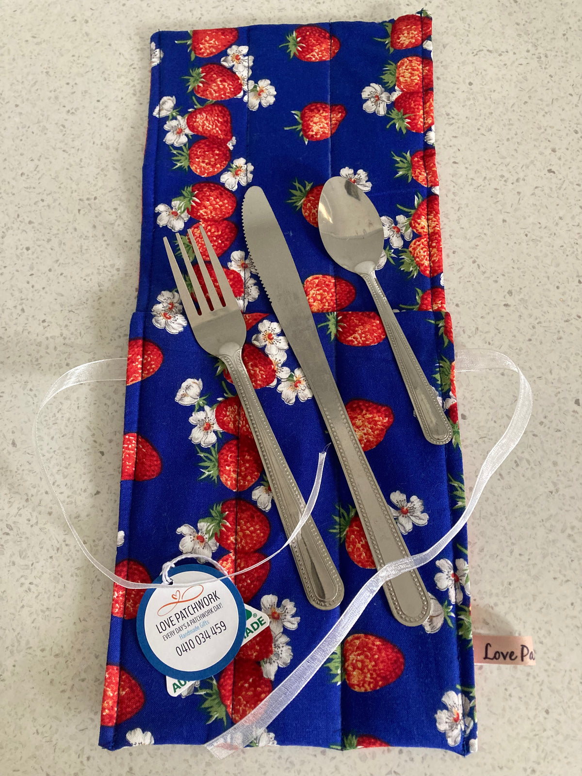 Strawberry Print Cutlery Travel Pouch - Reusable Stainless Steel Set