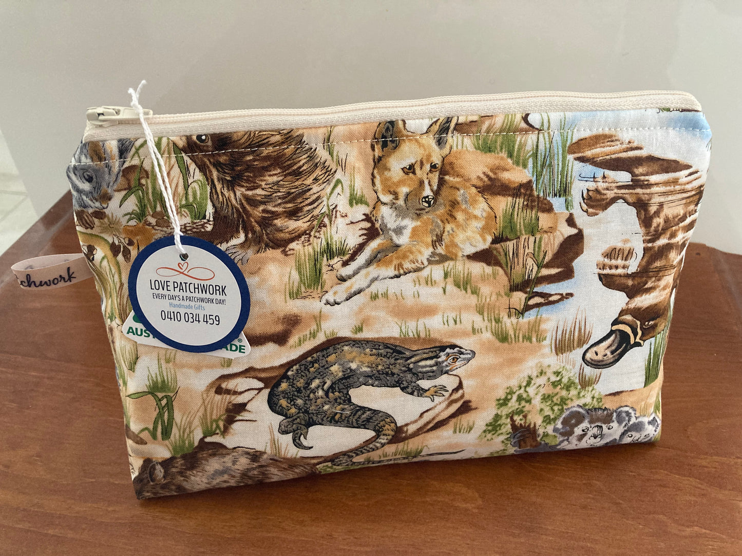 Handmade Cosmetic Pouch or Unique One of a Kind Zipper Bag for Any Purpose - Australian Animals
