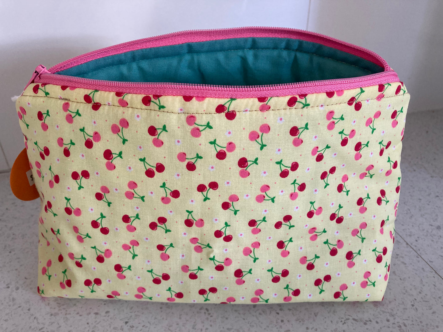 Handmade Cosmetic Pouch or Unique One of a Kind Zipper Bag for Any Purpose - Cherries