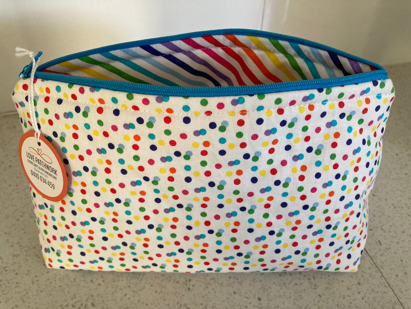 Handmade Cosmetic Pouch or Unique One of a Kind Zipper Bag for Any Purpose - Dots & Stripes