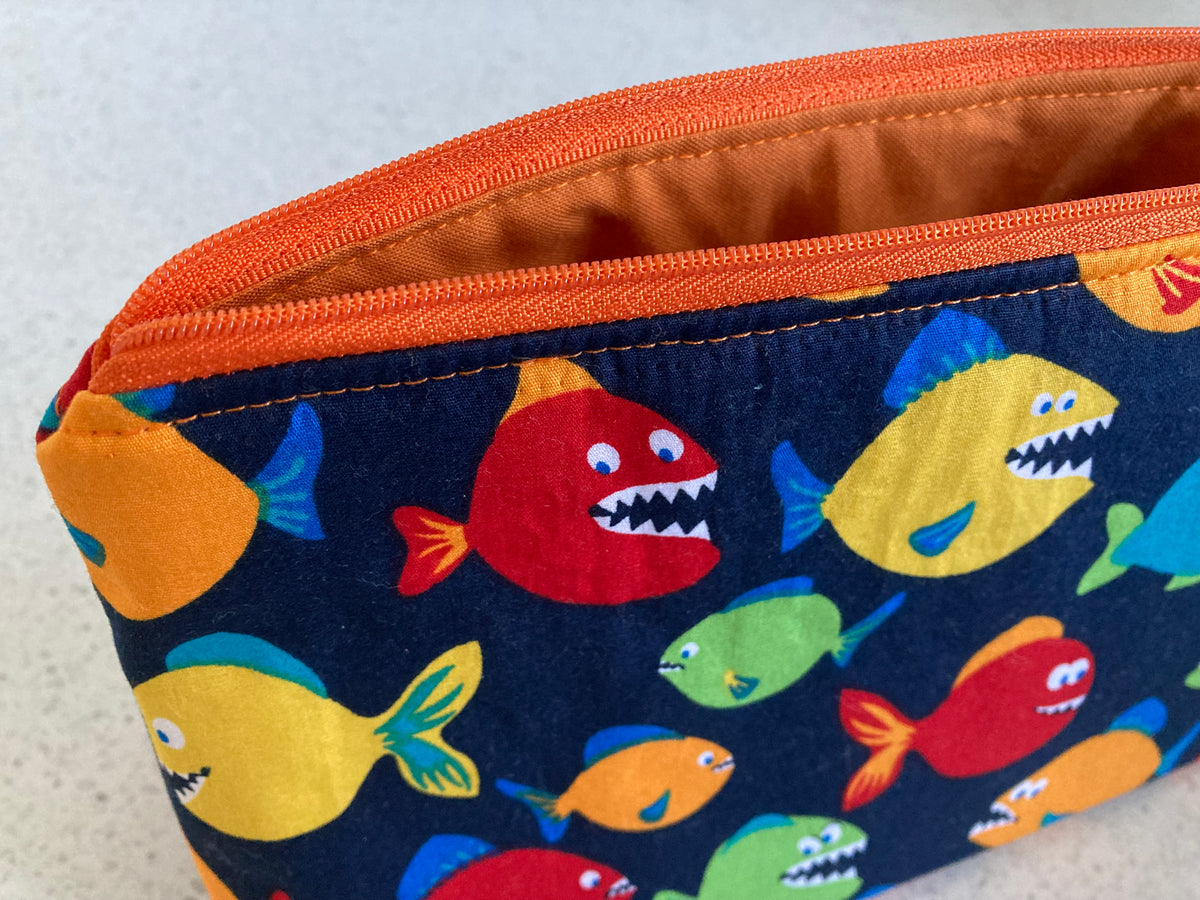 Fish Fabric Zipper Pouch - Handmade Ocean Lover Gift