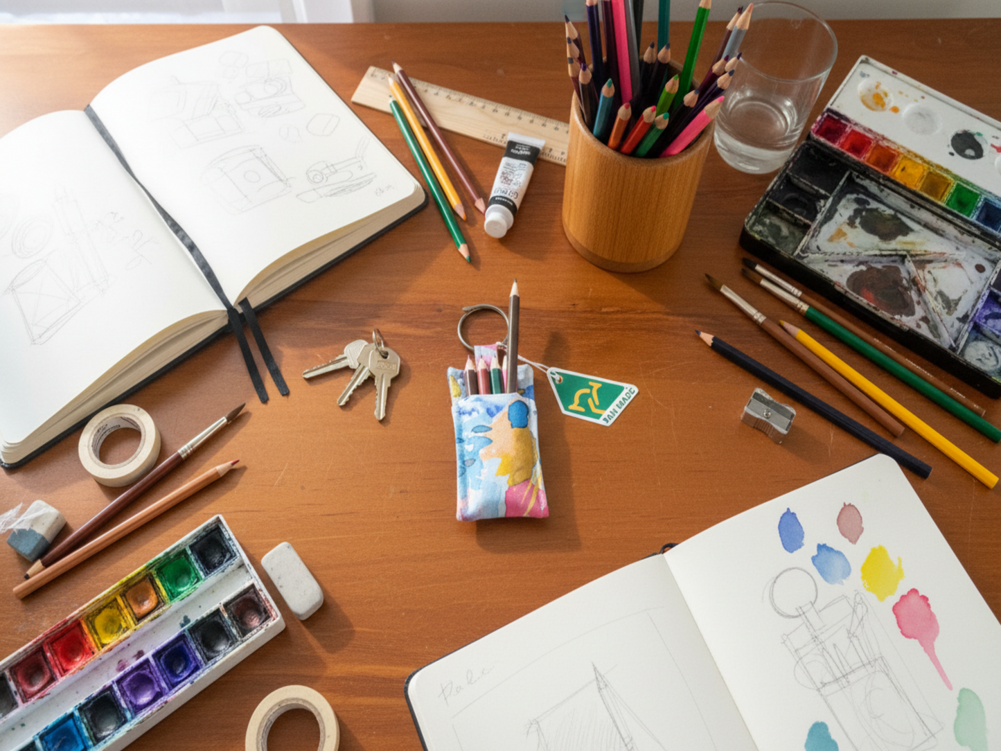 Art print keyring pencil holder lifestyle