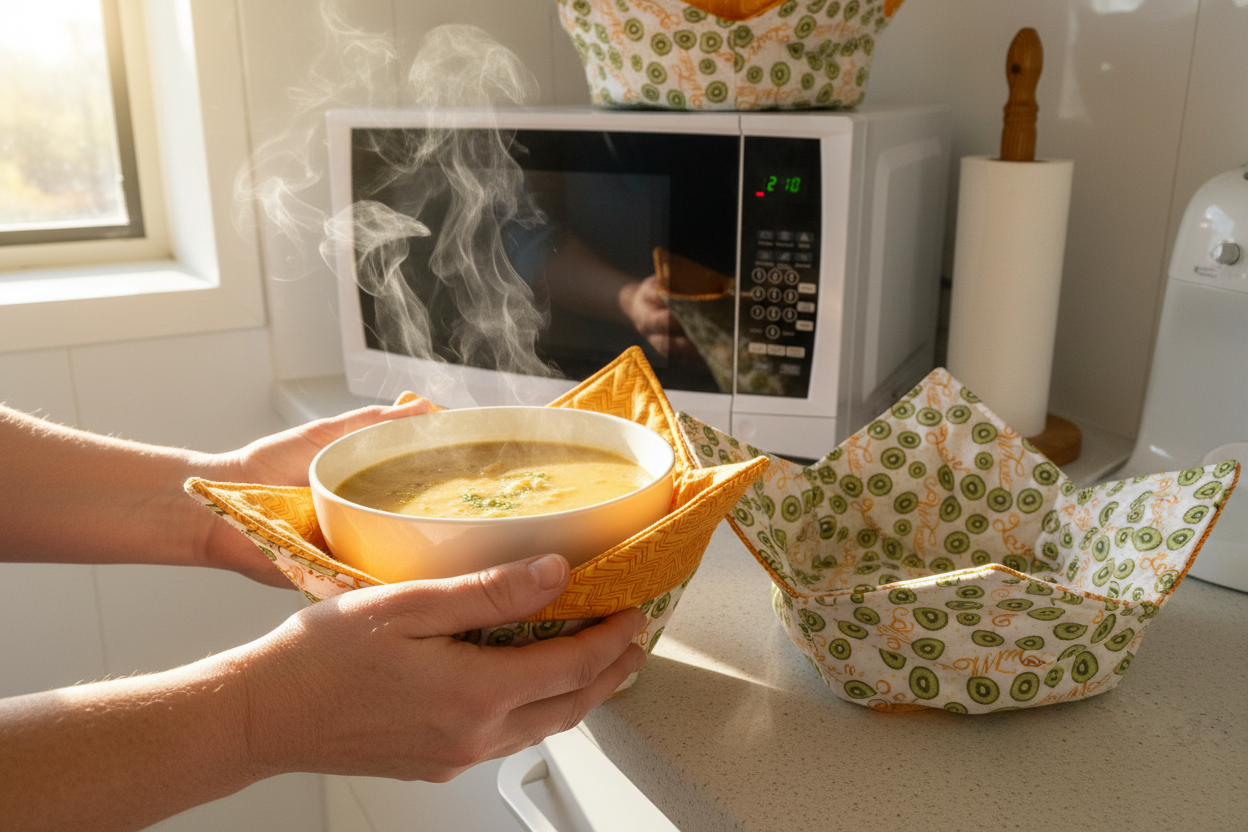 Kiwi fruit microwave bowl holder set in use