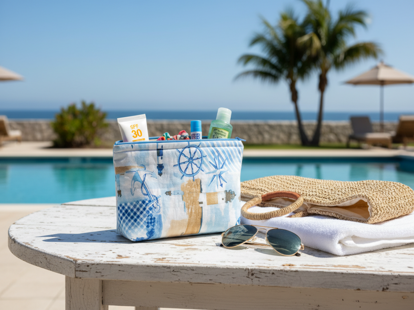 Nautical pouch beach scene