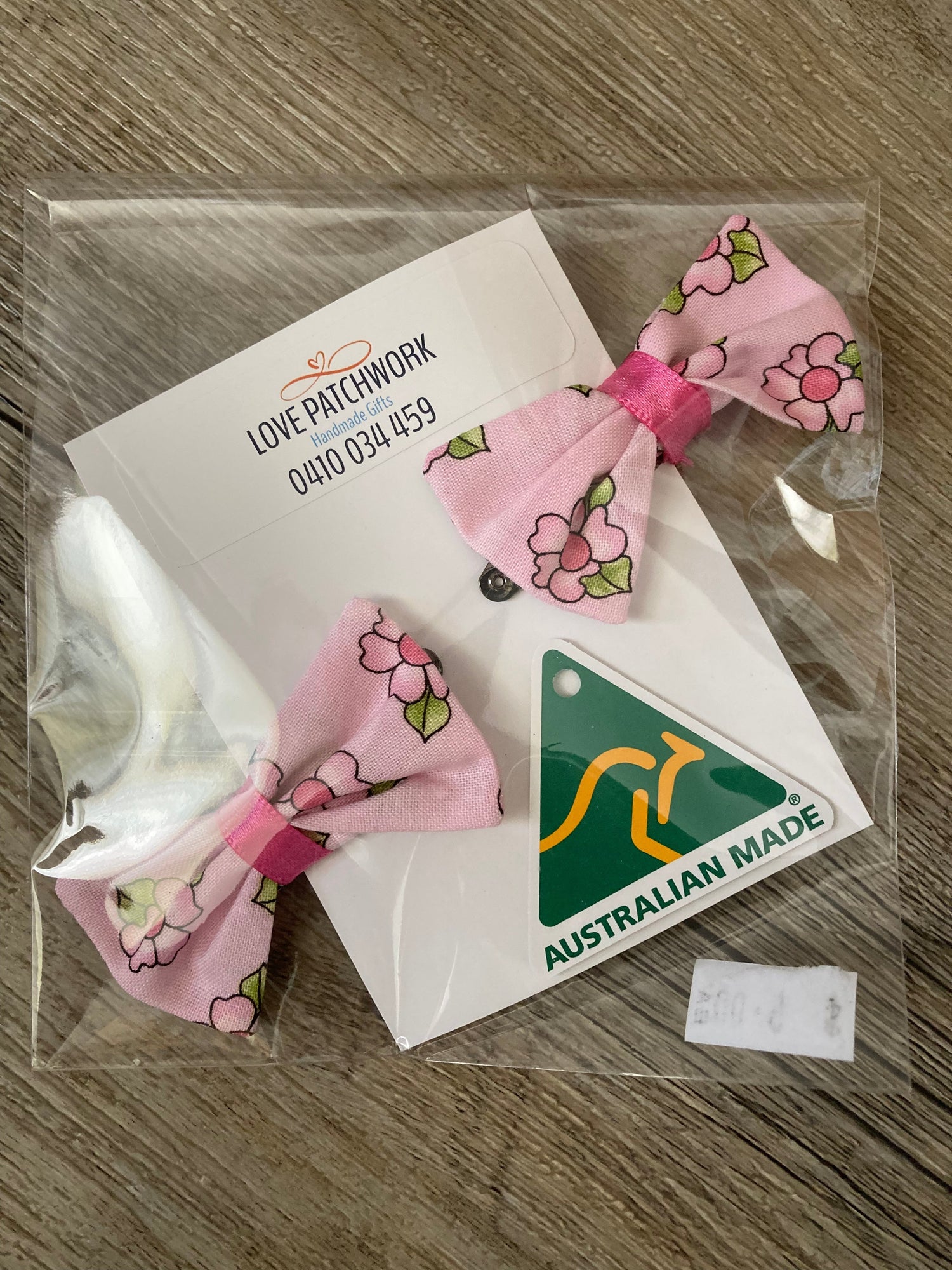 Handmade hair bows and clips set of 2 in pink floral design with secure clips - Australian made kids hair accessories