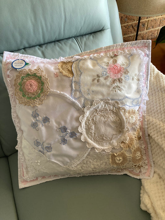Vintage Doilies Cushion Cover - Upcycled Heirloom Décor