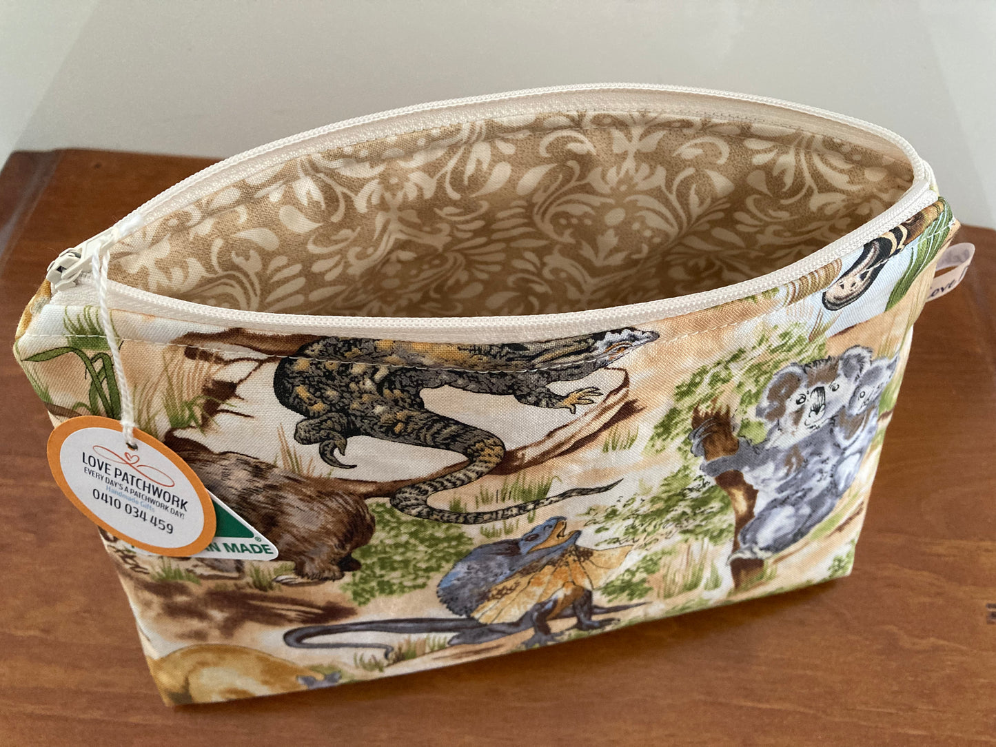 Handmade Cosmetic Pouch or Unique One of a Kind Zipper Bag for Any Purpose - Australian Animals