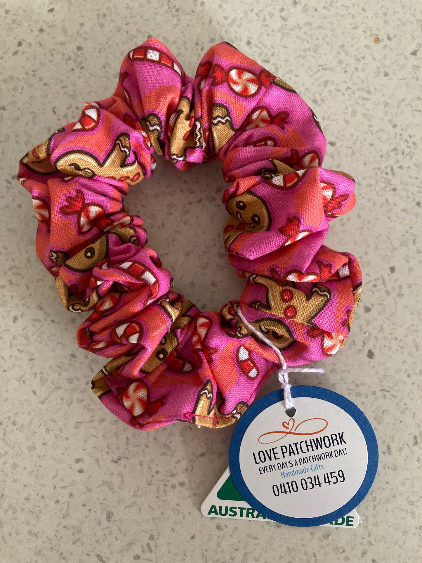 Christmas Hair Scrunchie - Pink Gingerbread Men