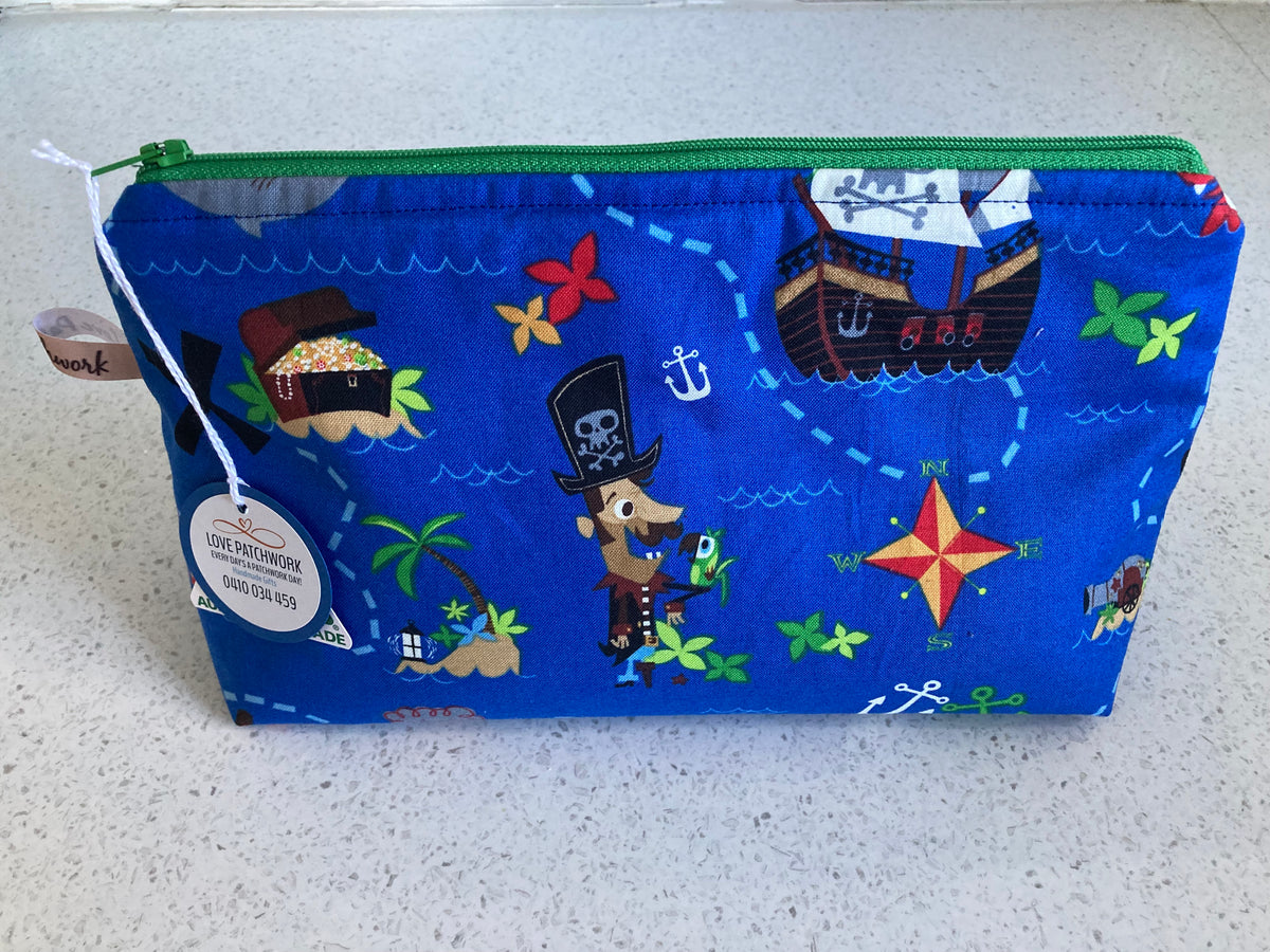 Treasure Map Print Zipper Pouch - Handmade Kids Adventure Gift
