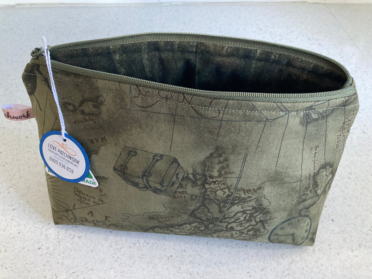 Traveller Print Zipper Pouch - Handmade Travel Gift