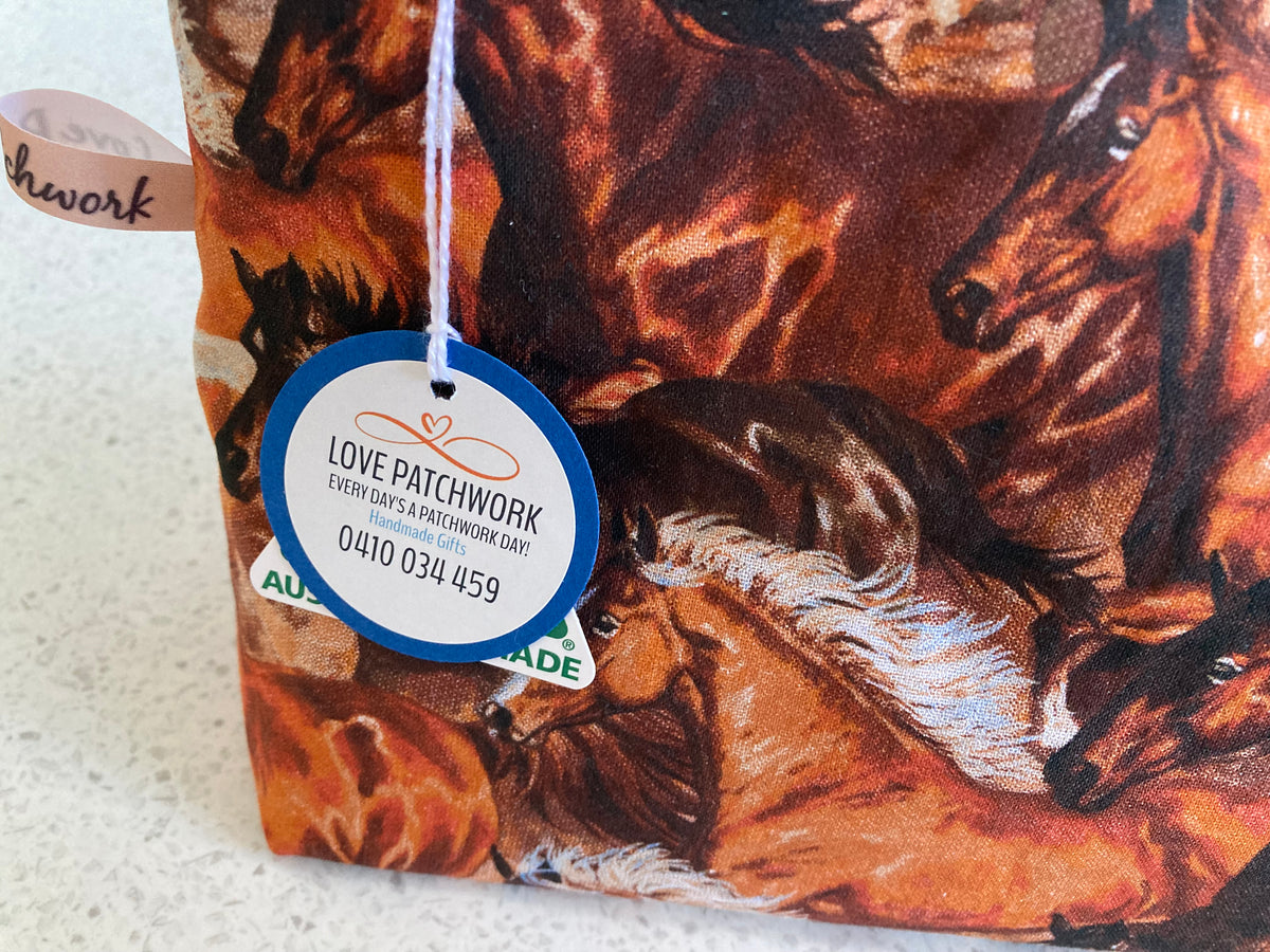 Horse Print Zipper Pouch - Handmade Equestrian Gift