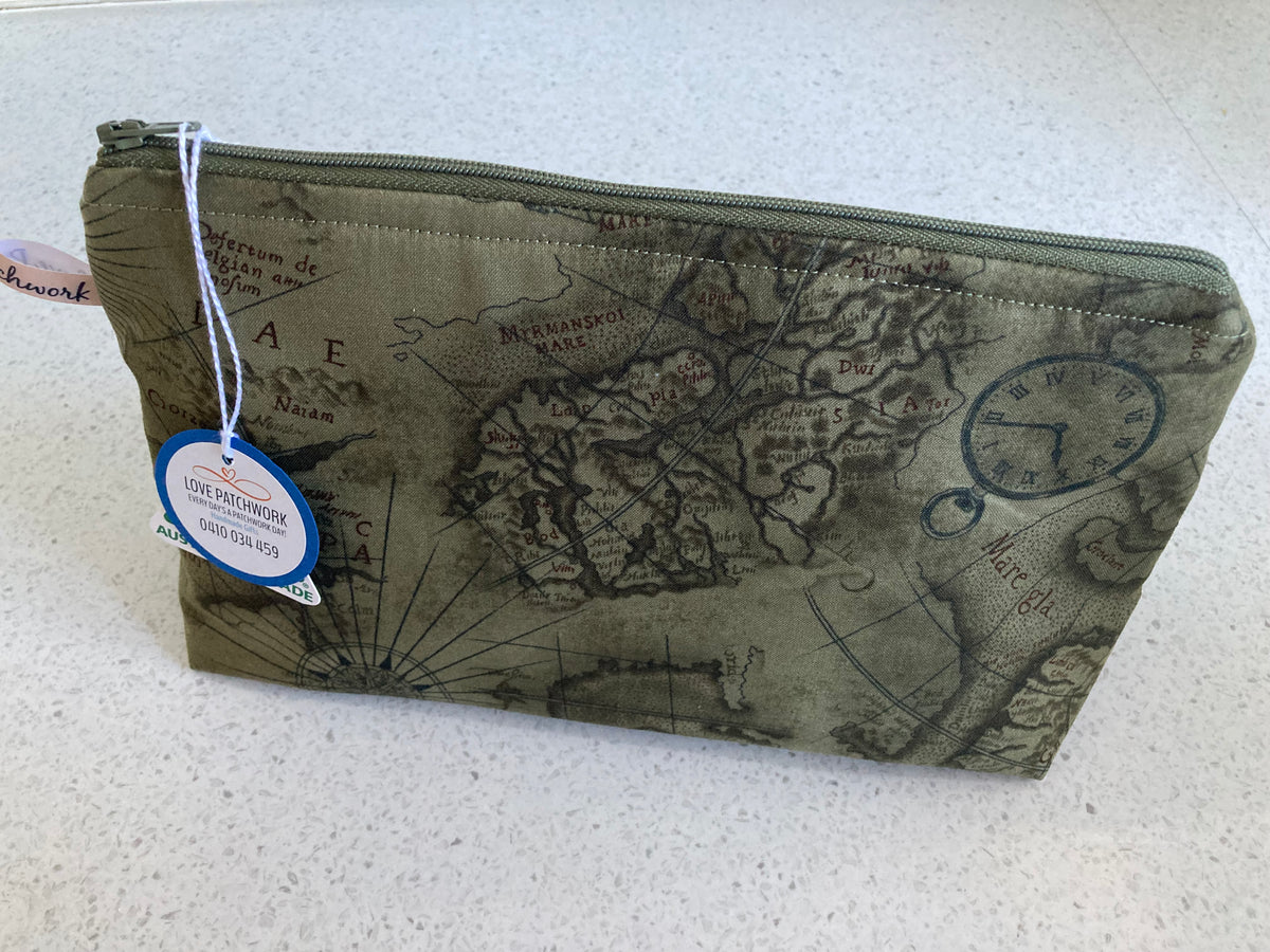 Traveller Print Zipper Pouch - Handmade Travel Gift