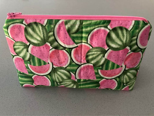 Handmade Cosmetic Pouch or Unique One of a Kind Zipper Bag for Any Purpose - Watermelon