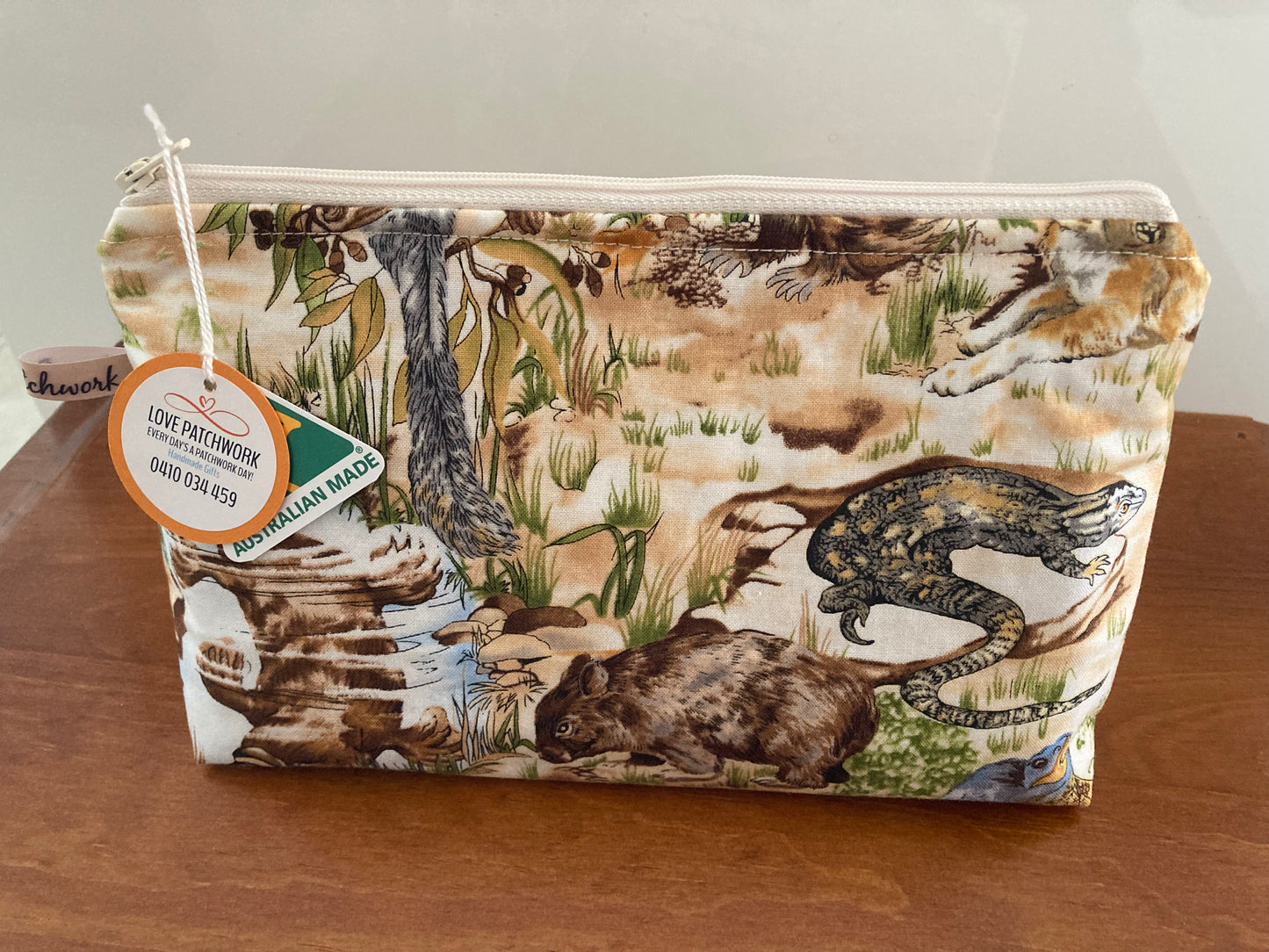 Handmade Cosmetic Pouch or Unique One of a Kind Zipper Bag for Any Purpose - Australian Animals