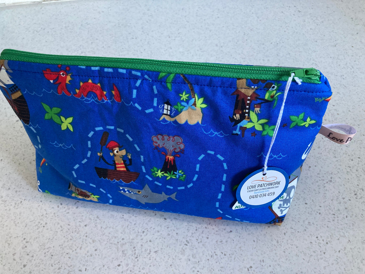 Treasure Map Print Zipper Pouch - Handmade Kids Adventure Gift