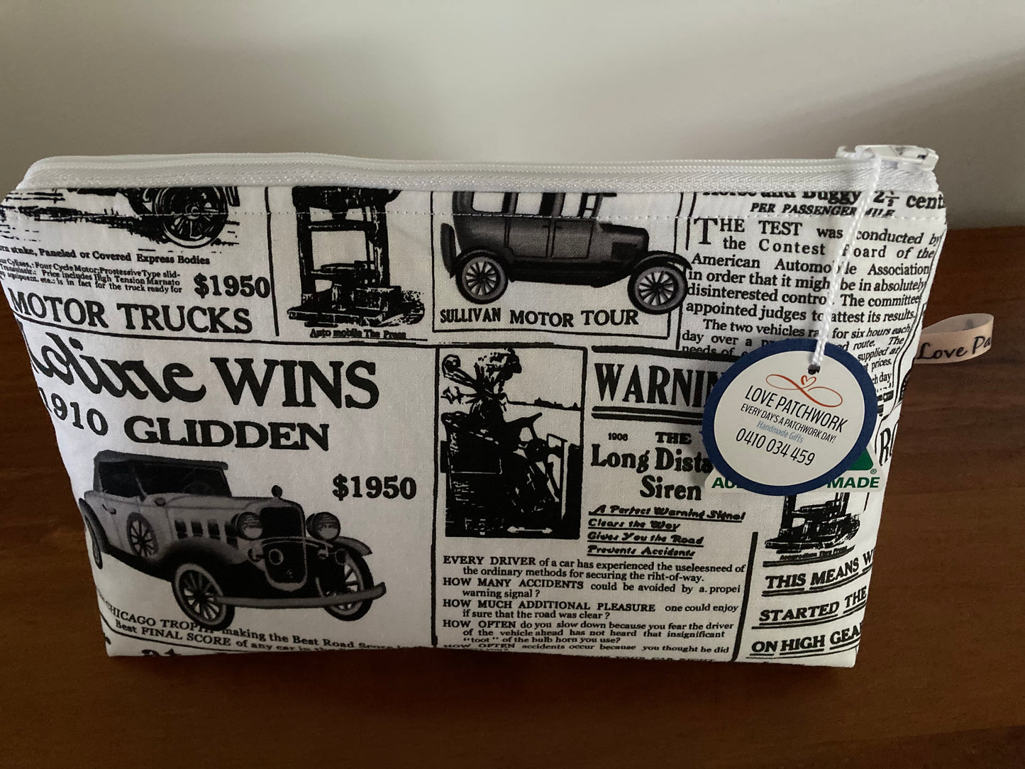 Handmade Cosmetic Pouch or Unique One of a Kind Zipper Bag for Any Purpose - Newspaper