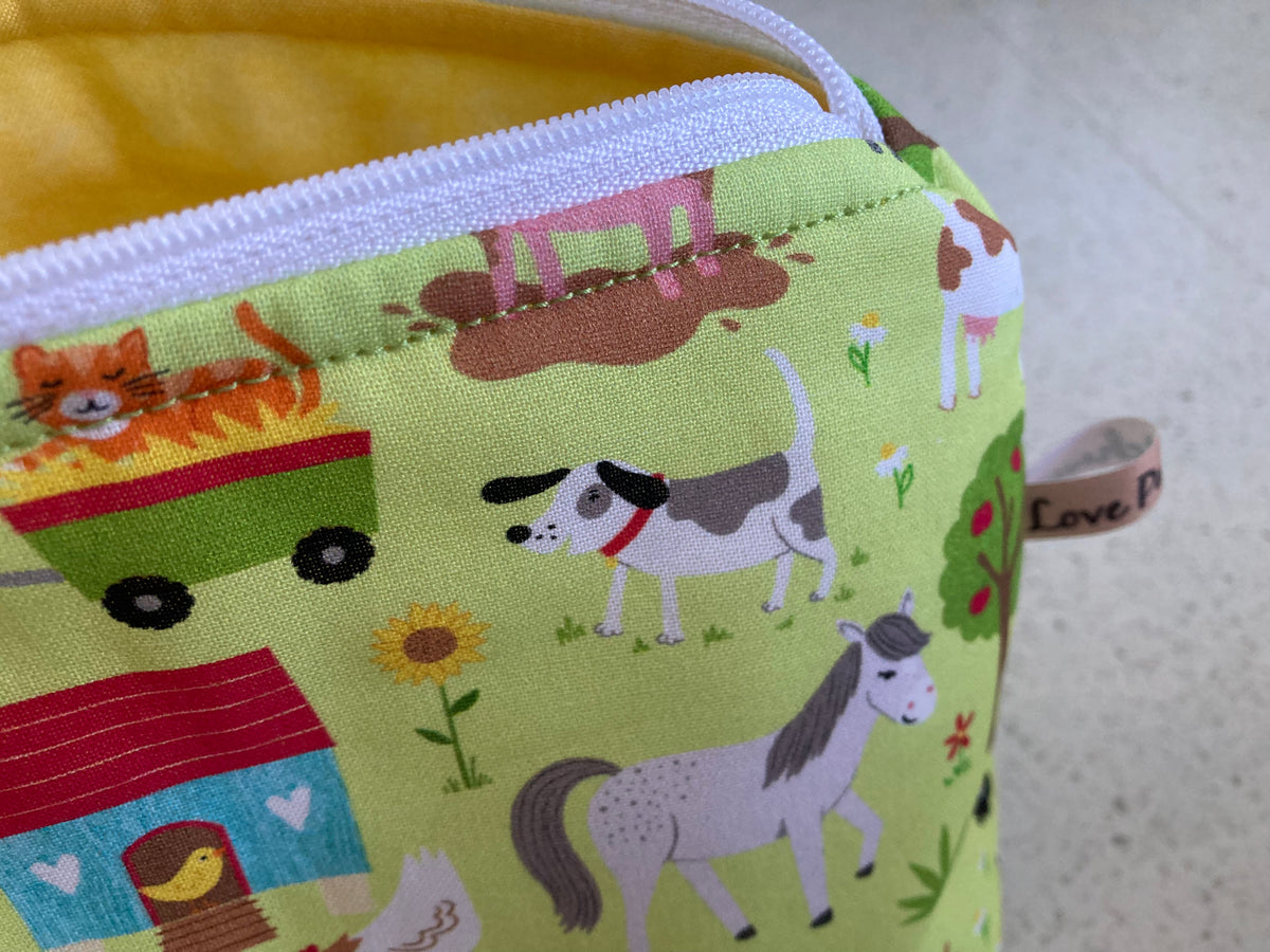 Farm Print Zipper Pouch - Handmade Country Gift