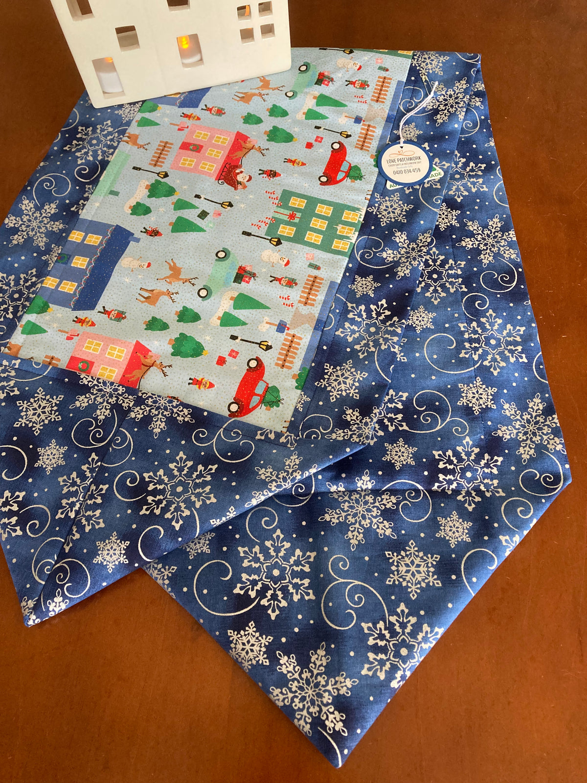 Table Runner - Christmas Santa & Sleigh Blue design