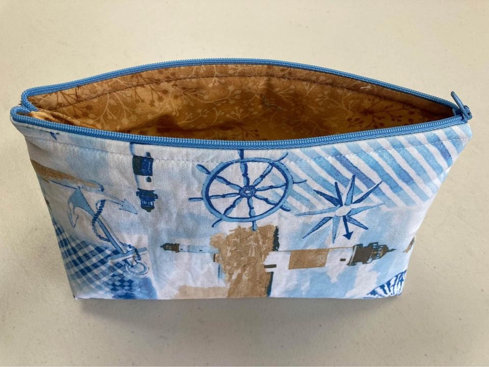 Handmade Cosmetic Pouch or Unique One of a Kind Zipper Bag for Any Purpose - Beach