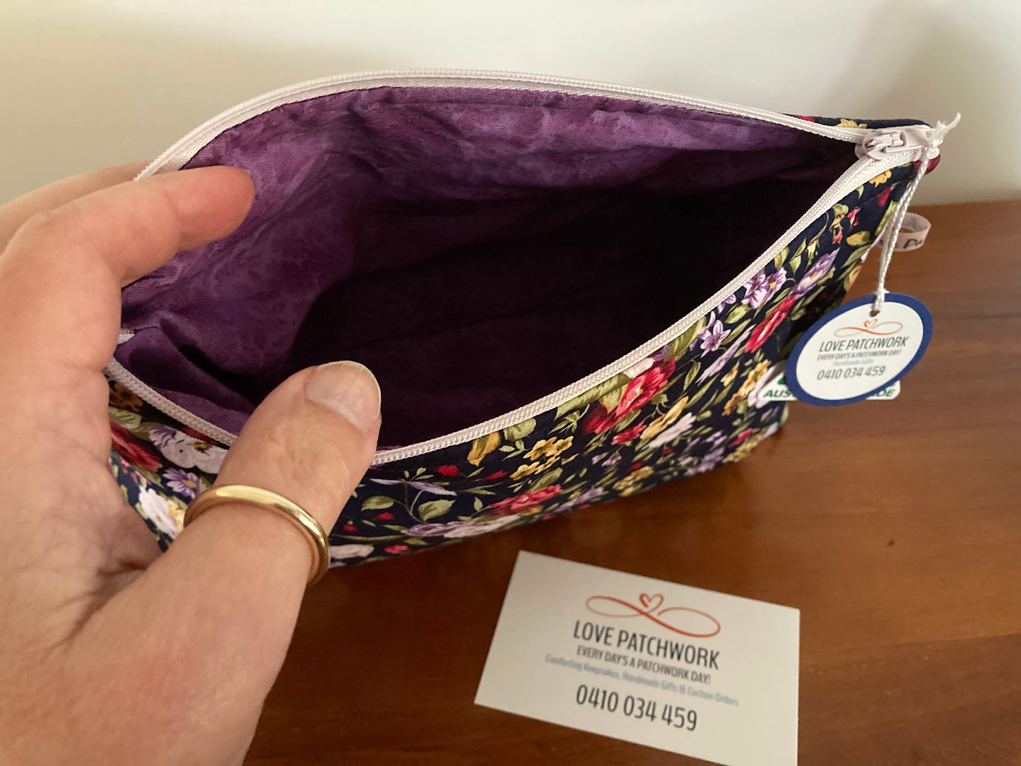 Handmade Cosmetic Pouch or Unique One of a Kind Zipper Bag for Any Purpose - Purple Floral
