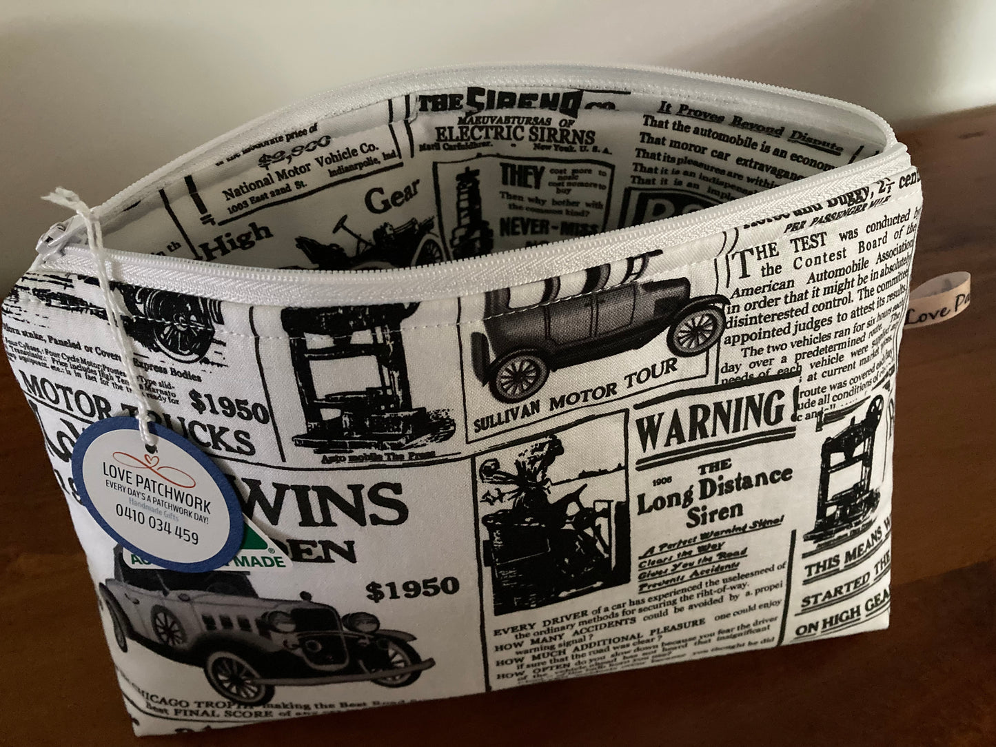Handmade Cosmetic Pouch or Unique One of a Kind Zipper Bag for Any Purpose - Newspaper