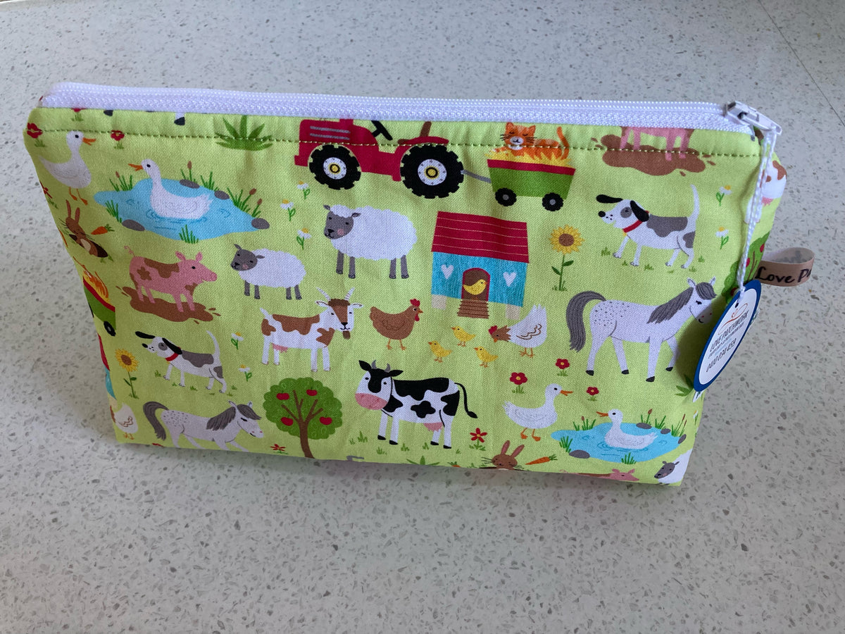Farm Print Zipper Pouch - Handmade Country Gift