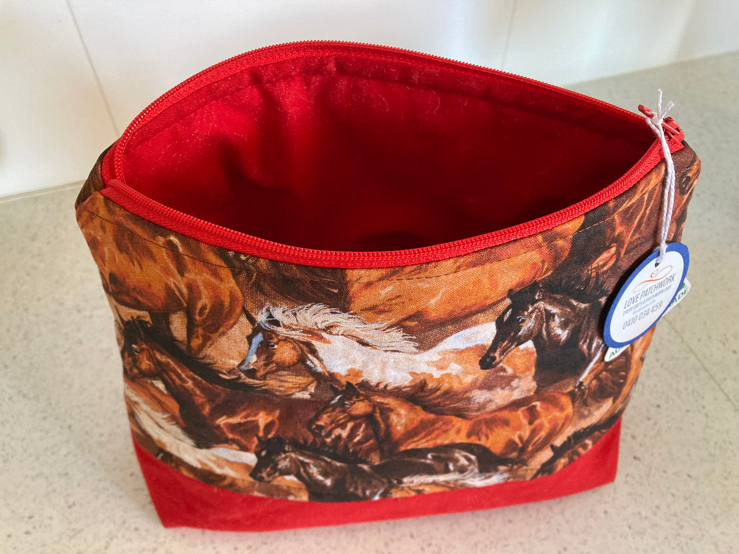 Handmade Cosmetic Pouch or Unique One of a Kind Zipper Bag for Any Purpose - Horses