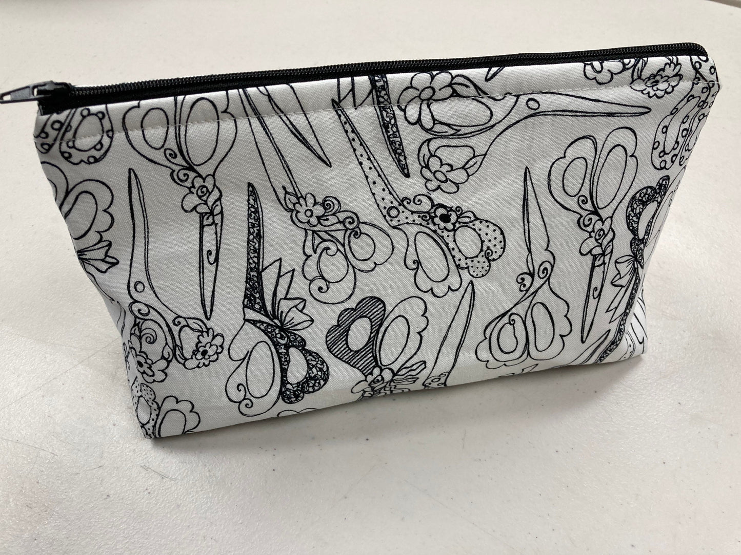 Handmade Cosmetic Pouch or Unique One of a Kind Zipper Bag for Any Purpose - Scissors