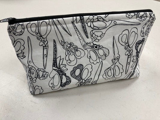 Handmade Cosmetic Pouch or Unique One of a Kind Zipper Bag for Any Purpose - Scissors