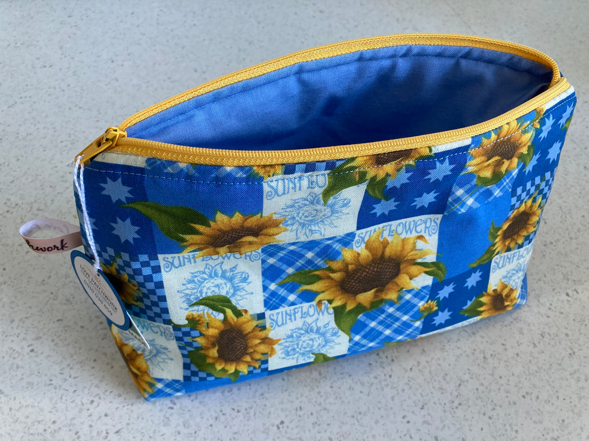 Sunflower Print Zipper Pouch - Handmade Floral Gift