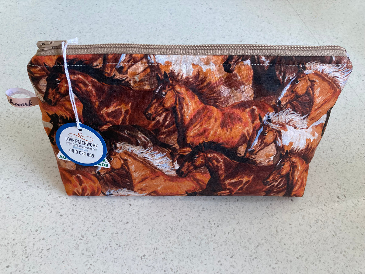 Horse Print Zipper Pouch - Handmade Equestrian Gift