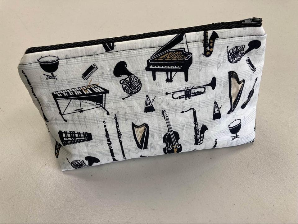 Handmade Cosmetic Utility Pouch that is a Unique One of a Kind Zipper Bag for Any Purpose - Music