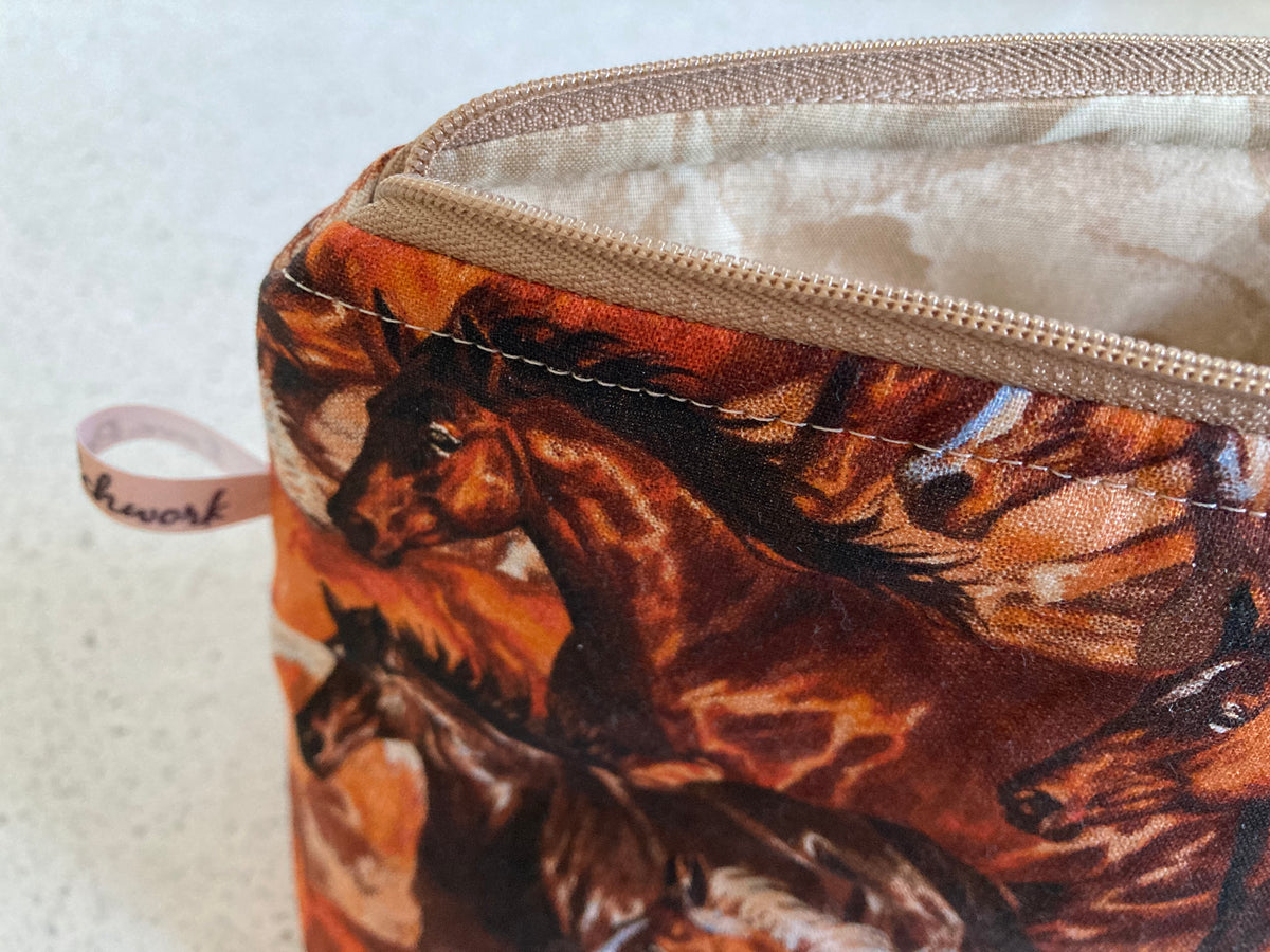 Horse Print Zipper Pouch - Handmade Equestrian Gift