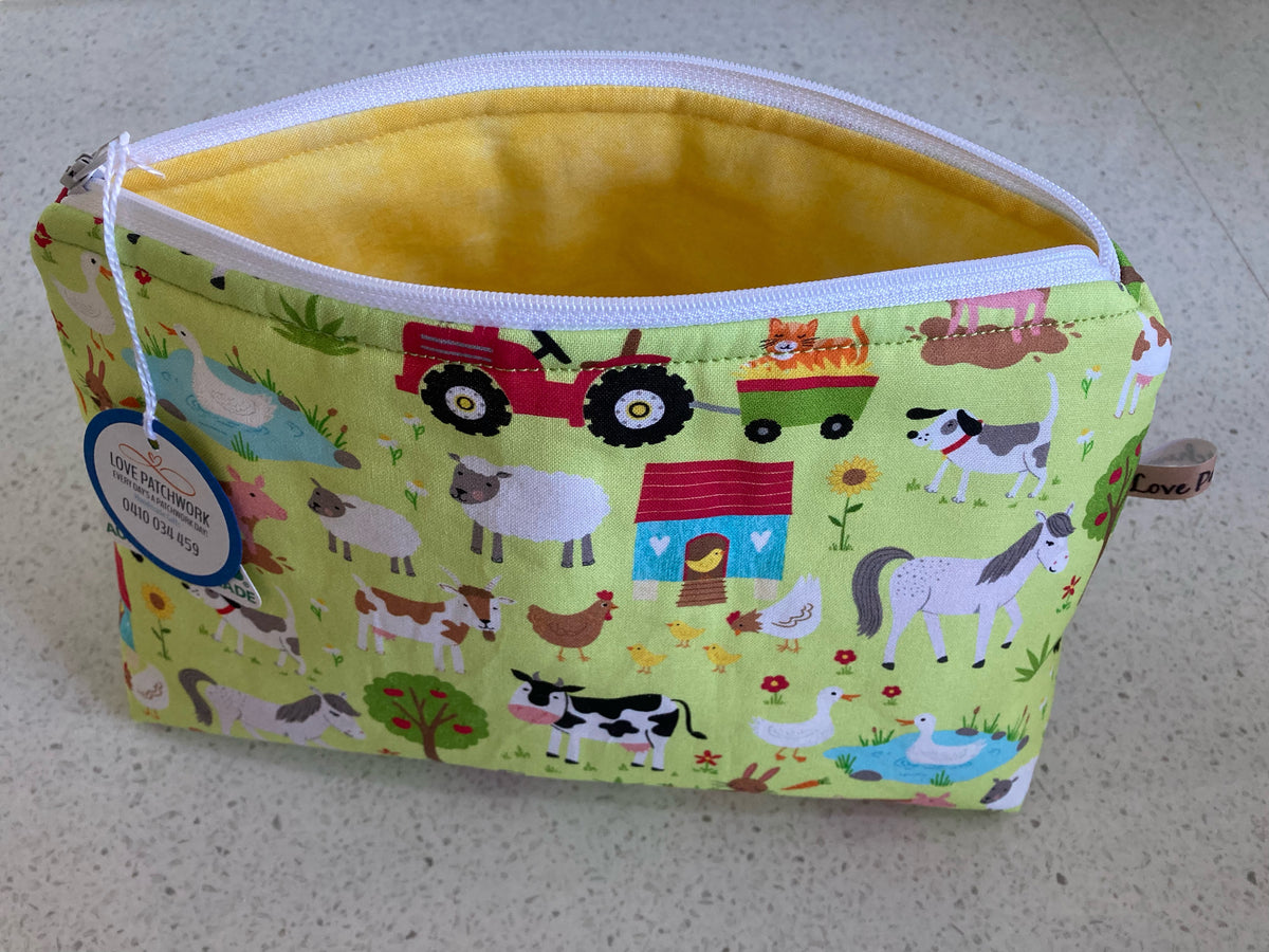 Farm Print Zipper Pouch - Handmade Country Gift