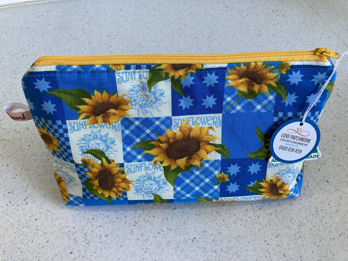 Sunflower Print Zipper Pouch - Handmade Floral Gift