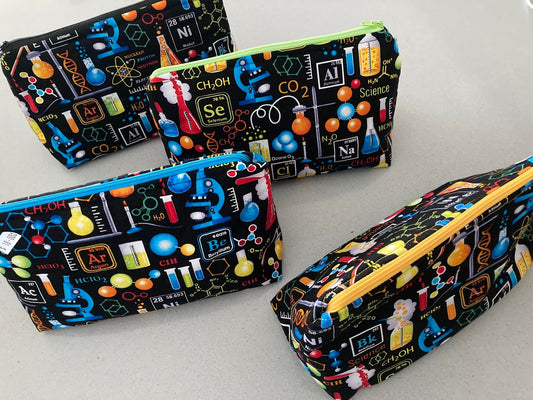 Handmade Cosmetic Pouch or Unique One of a Kind Zipper Bag for Any Purpose - Chemistry