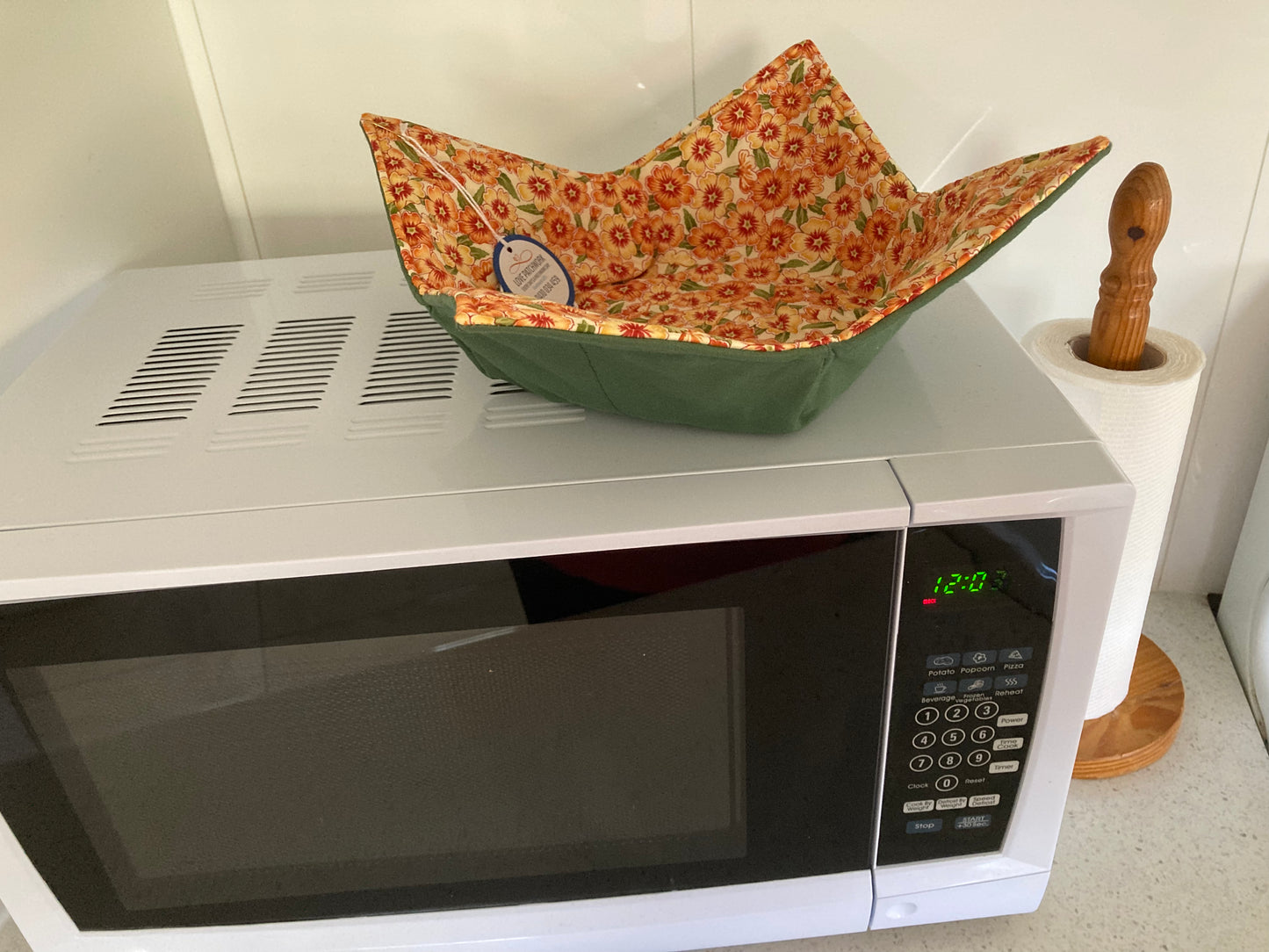 Microwave Bowl Holders - Medium Size (Orange Floral/ Green)