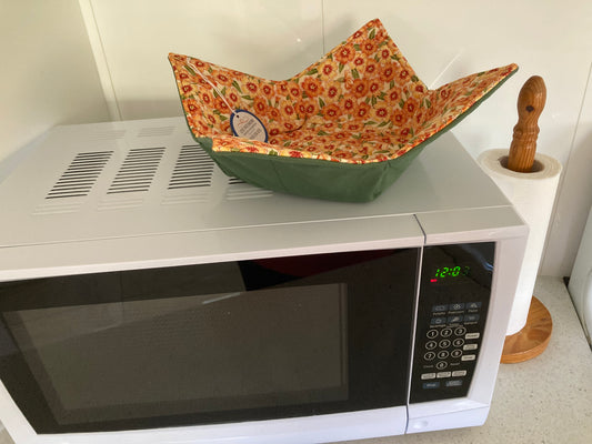 Microwave Bowl Holders - Medium Size (Orange Floral/ Green)