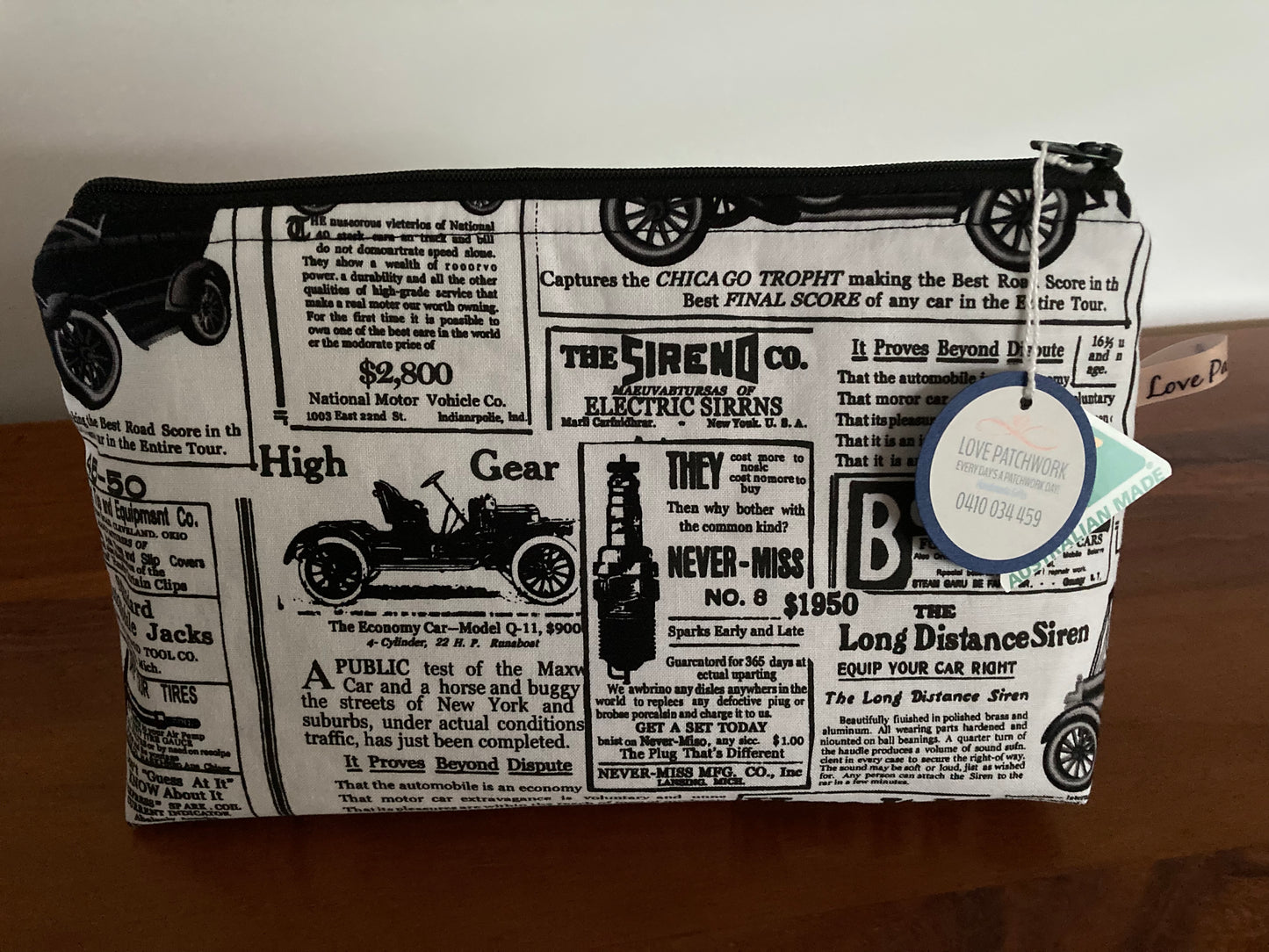 Handmade Cosmetic Pouch or Unique One of a Kind Zipper Bag for Any Purpose - Newspaper