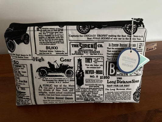 Handmade Cosmetic Pouch or Unique One of a Kind Zipper Bag for Any Purpose - Newspaper