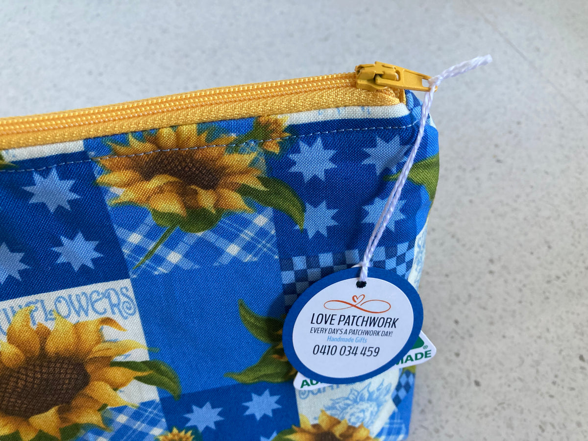 Sunflower Print Zipper Pouch - Handmade Floral Gift