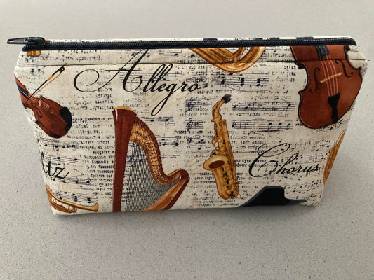 Handmade Cosmetic Pouch or Unique One of a Kind Zipper Bag for Any Purpose - Music