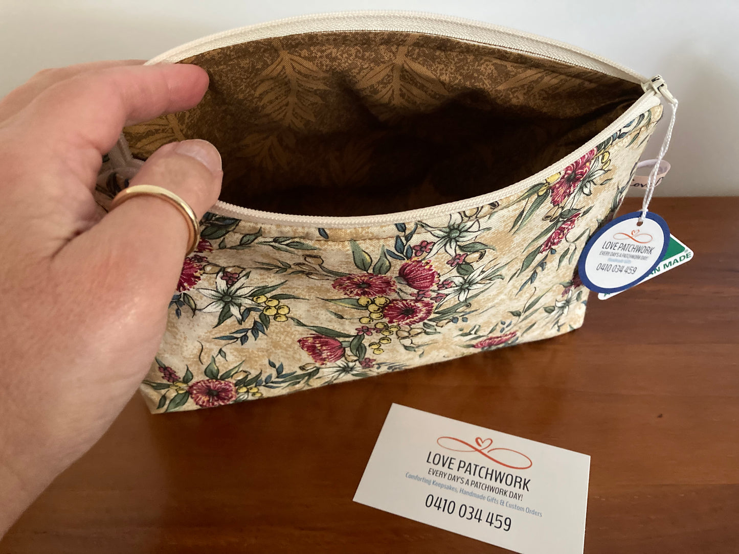 Handmade Cosmetic Pouch or Unique One of a Kind Zipper Bag for Any Purpose - Wildflower