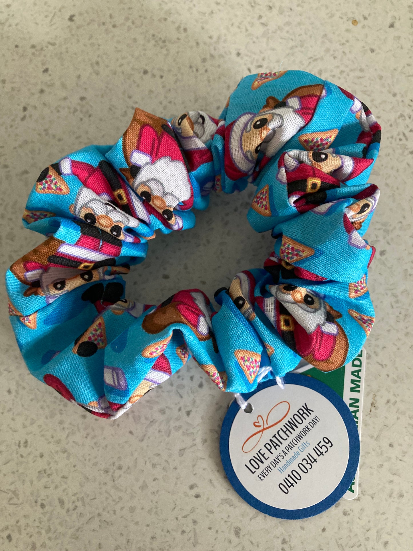 Christmas Hair Scrunchie - Blue Santa